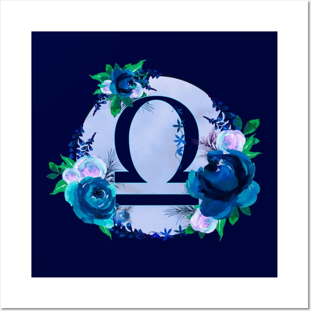 Libra Zodiac Horoscope Blue Floral Monogram Wall Art by bumblefuzzies